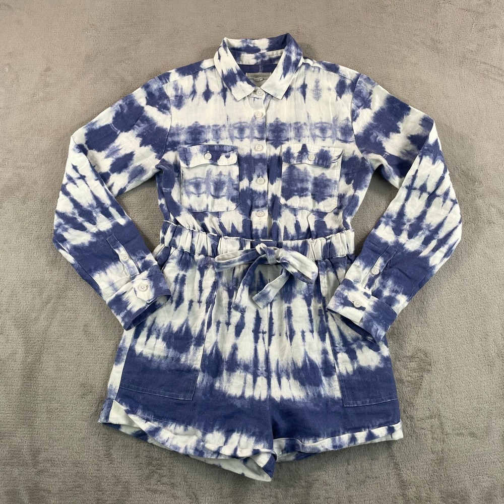 Outerknown‎ Elastic Drawstring Romper Women XS Blue Tie Dye Organic Cotton $188